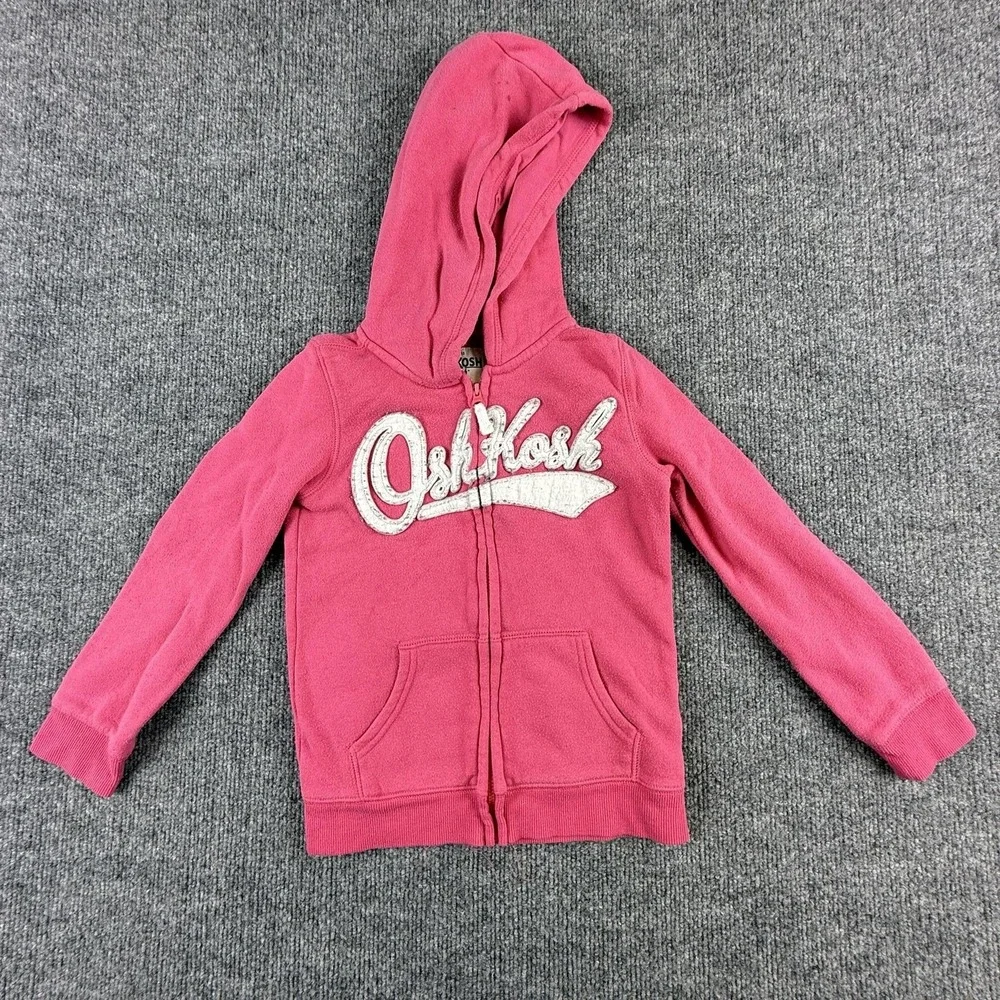 OshKosh B'gosh Hoodie Girls 4 Pink Full Zip Logo Fleece Sweatshirt Graphic